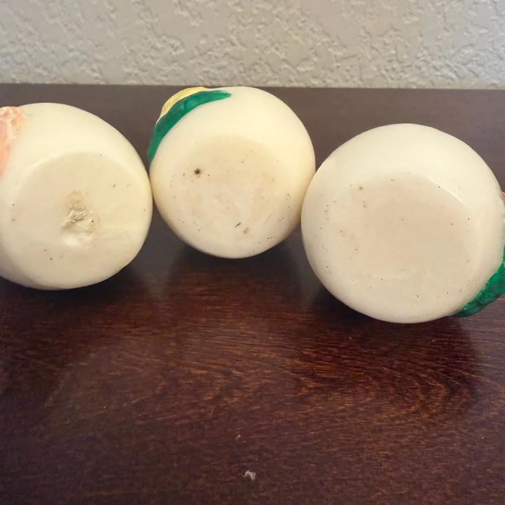 Vintage Egg Shaped Wax CandlesEaster Bunny Chick Design Unlit White Set Of 3